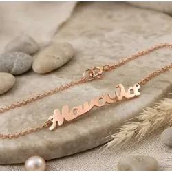 Silver rose gold plated bracelet Mom with chain