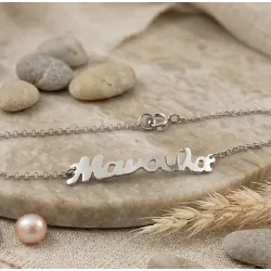 Silver platinum plated bracelet Mom with chain