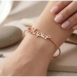 Silver rose gold plated cuff bracelet with your name