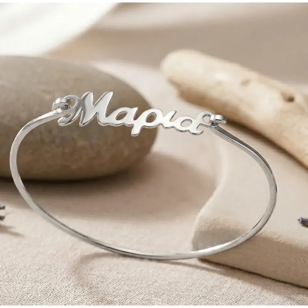 Silver platinum plated cuff bracelet with your name