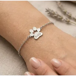 Ασημένιο επιπλατινωμένο βραχιόλι πατούσα σκύλου-γάτας με χαραγμένο το όνομα αγαπημένου σας κατοικίδιου