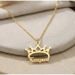 Silver gold plated necklace with your name and crown
