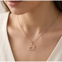 Ασημένιο ροζ επιχρυσωμένο κολιέ με το όνομά σας και κορώνα