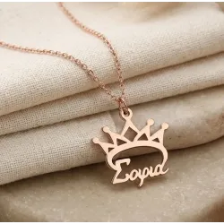 Silver rose gold plated necklace with your name and crown