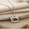 Silver platinum plated necklace with your name and crown