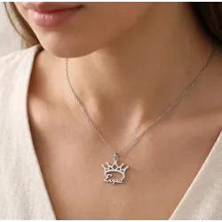 Silver platinum plated necklace with your name and crown
