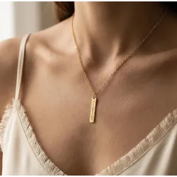 Ασημένιο επιχρυσωμένο κολιέ ταυτότητα με ημερομηνία ή όνομα, ατσάλινη αλυσίδα