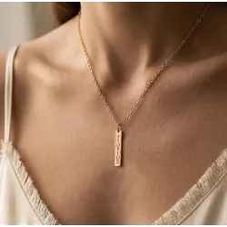 Silver Rose Gold Plated ID Necklace with Date or Name, stainless steel chain