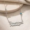 Platinum Plated Necklace with 2 Names, Cross & Blue Eye
