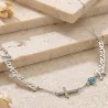 Platinum Plated Necklace with 2 Names, Cross & Blue Eye