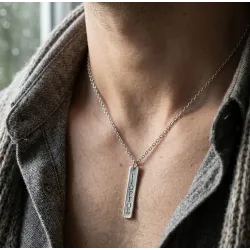 Κολιέ με ταυτότητα από αρζαντό (nickel silver) με ημερομηνία ή όνομα, ατσάλινη αλυσίδα