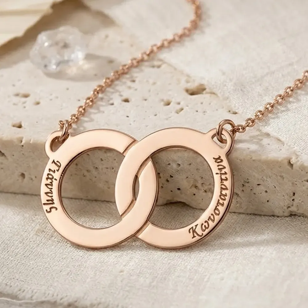 Ασημένιο ροζ επιχρυσωμένο κολιέ δακτύλιοι ταυτότητες με χαραγμένα ονόματα ή ημερομηνίες