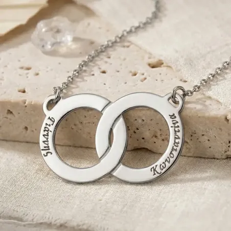 Silver platinum plated platinum necklace, ID rings, stainless steel chain
