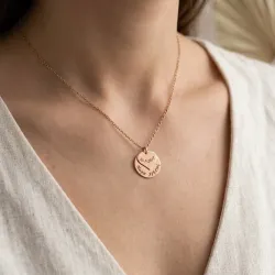 Κολιέ με ροζ επιχρυσωμένο ασημένιο δισκάκι - καρδούλα με ημερομηνία ή ονόματα