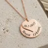 Necklace with rose gold plated Silver disc, heart with date or names