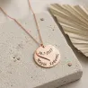 Necklace with rose gold plated Silver disc, heart with date or names