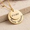 Gold plated silver disc necklace with date or names