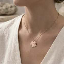 Κολιέ με ροζ επιχρυσωμένα ασημένια δισκάκια με ημερομηνία ή ονόματα