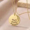 Silver gold plated necklace with 3 discs with names or dates engraved - Stainless steel chain