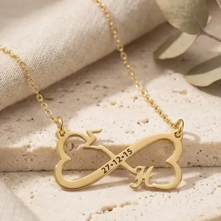 Gold Plated Infinity Necklace with Initials & Date
