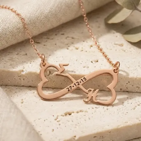 Rose Gold Infinity Necklace with Initials & Date