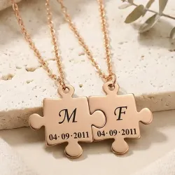 Rose Gold Puzzle Necklace Set with Initials & Date