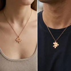 Σετ 2 Κολιέ Παζλ με Μονογράμματα & Ημερομηνία σε Ροζ Επιχρυσωμένο Ασήμι