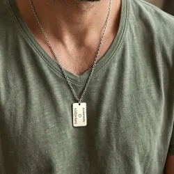 Silver platinum plated ID necklace with names or dates, stainless steel chain