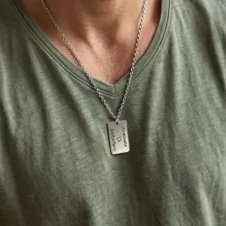 Κολιέ με ταυτότητα από αρζαντό (nickel silver) με ονόματα, ατσάλινη αλυσίδα
