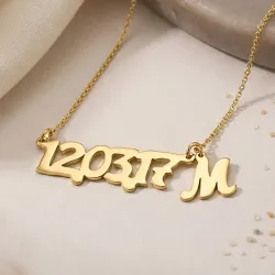 Ασημένιο επιχρυσωμένο κολιέ κομμένη ημερομηνία και μονόγραμμα