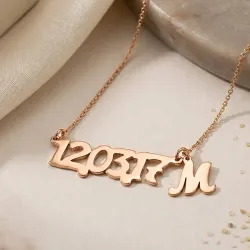 Silver rose gold plated necklace with your date and monogram