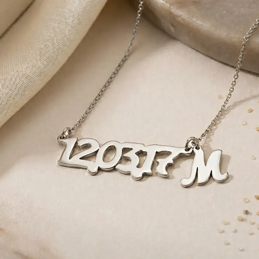 Silver platinum plated necklace with your date and monogram
