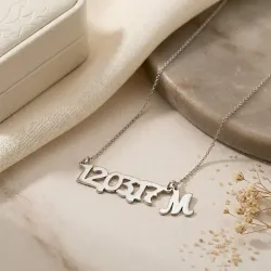Silver platinum plated necklace with your date and monogram