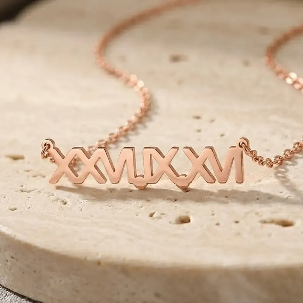 Silver Rose Gold Plated Necklace with Latin Date