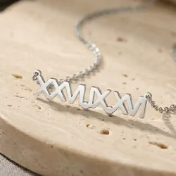 Ασημένιο επιπλατινωμένο κολιέ κομμένη ημερομηνία σε λατινική μορφή