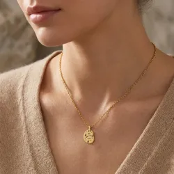 Ασημένιο επιχρυσωμένο μενταγιόν ρολόι και χάραξη ώρας - ημερομηνίας, ατσάλινη αλυσίδα