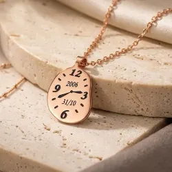 Silver rose gold plated  pendant watch engraved with your time and date, stainless steel chain