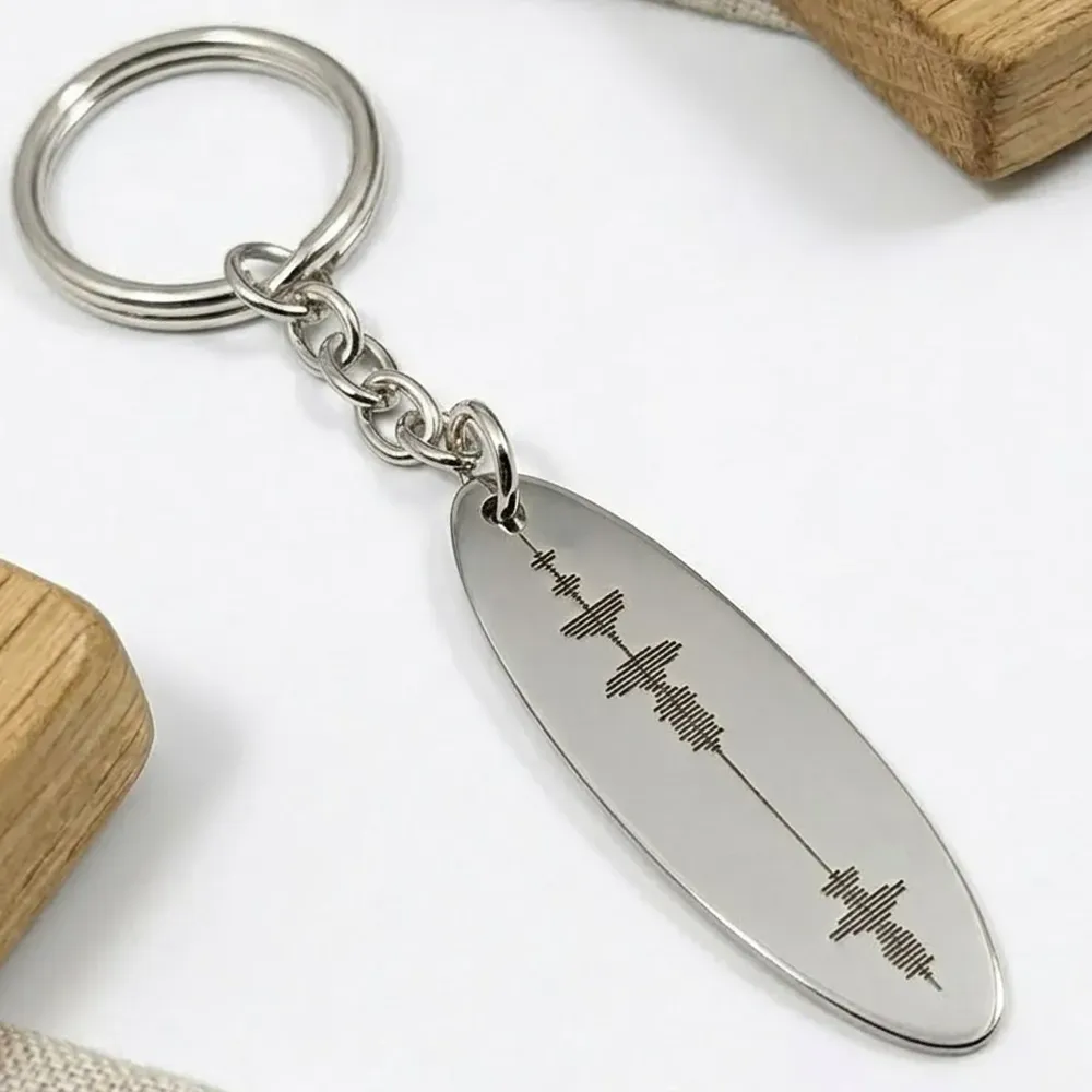 Sterling Silver 925 Keychain with Soundwave & QR Code – Luxury Gift