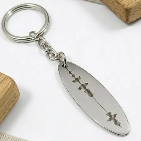 Sterling Silver 925 Keychain with Soundwave & QR Code – Luxury Gift