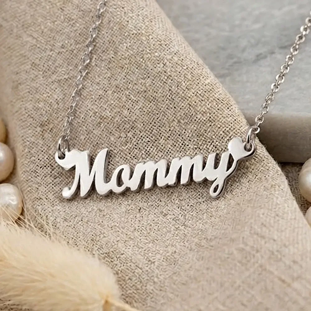 Ασημένιο επιπλατινωμένο κολιέ Mommy με αλυσίδα