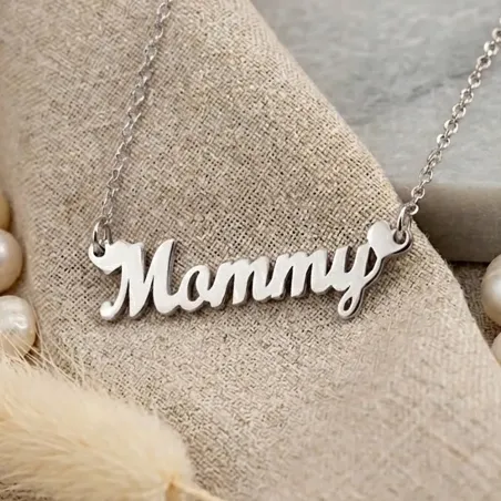 Ασημένιο επιπλατινωμένο κολιέ Mommy με αλυσίδα