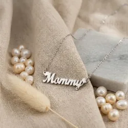 Ασημένιο επιπλατινωμένο κολιέ Mommy με αλυσίδα