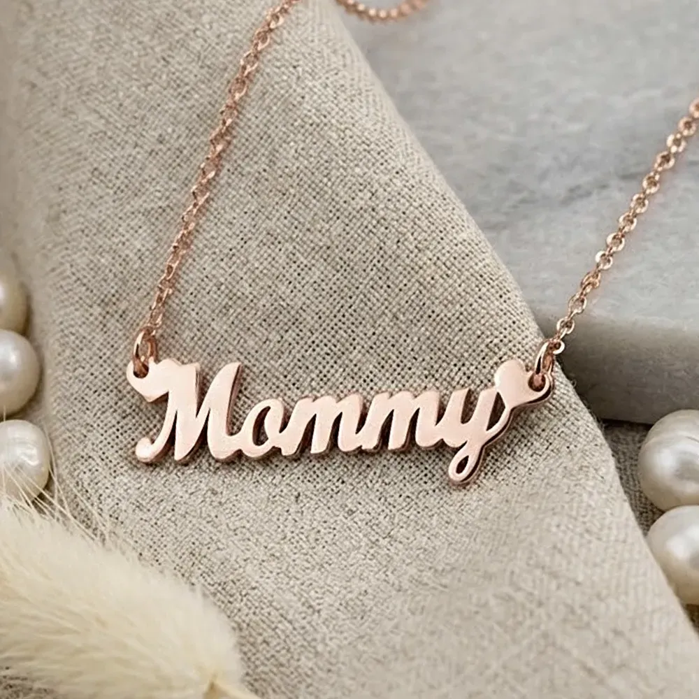 Mommy silver chain necklace, rose gold plated