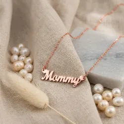 Mommy silver chain necklace, rose gold plated