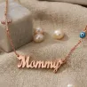 Silver rose gold plated mommy necklace with cross with rhinestones and eye