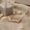 Silver rose gold plated mommy necklace with cross with rhinestones and eye