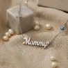 Silver platinum plated mommy necklace with cross with rhinestones and eye