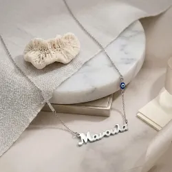 Silver platinum plated necklace Mom with cross with rhinestones and eye