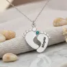 Silver platinum plated feet necklace with name-date and swarovski