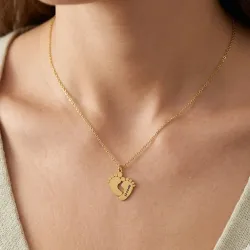 Silver gold plated feet necklace with name-date